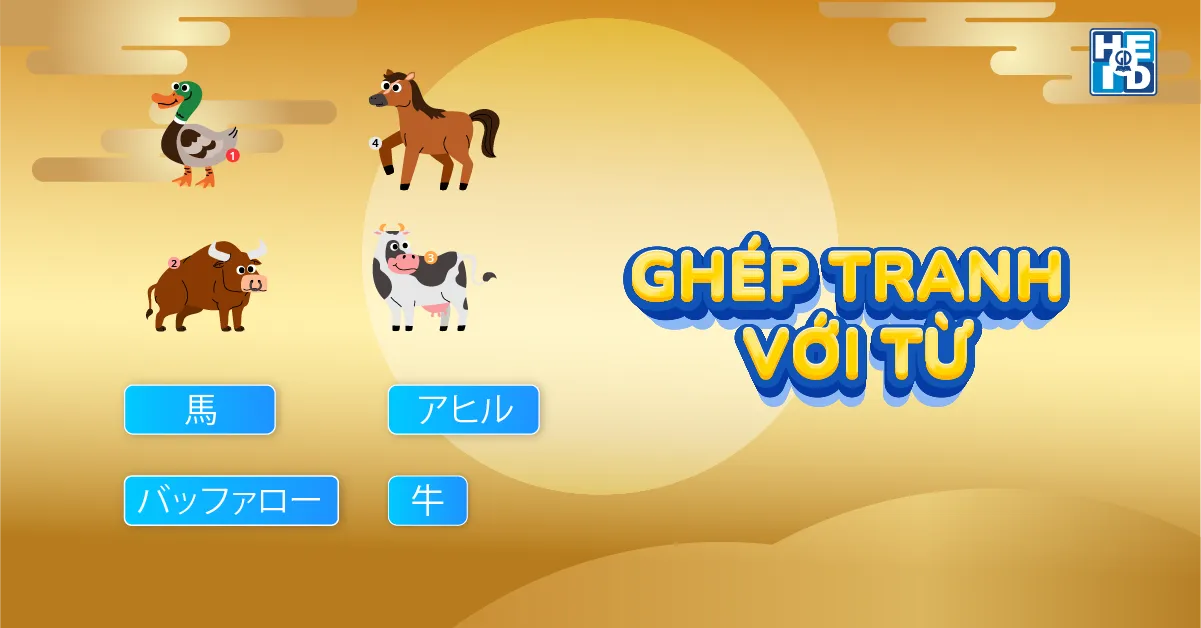 Ghép tranh với từ - từ vựng tiếng nhật lớp 3