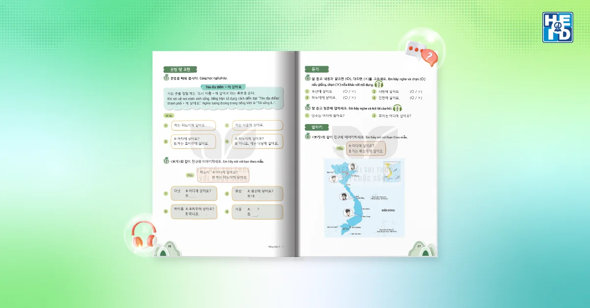 Cấu trúc một bài học tiếng Hàn lớp 4