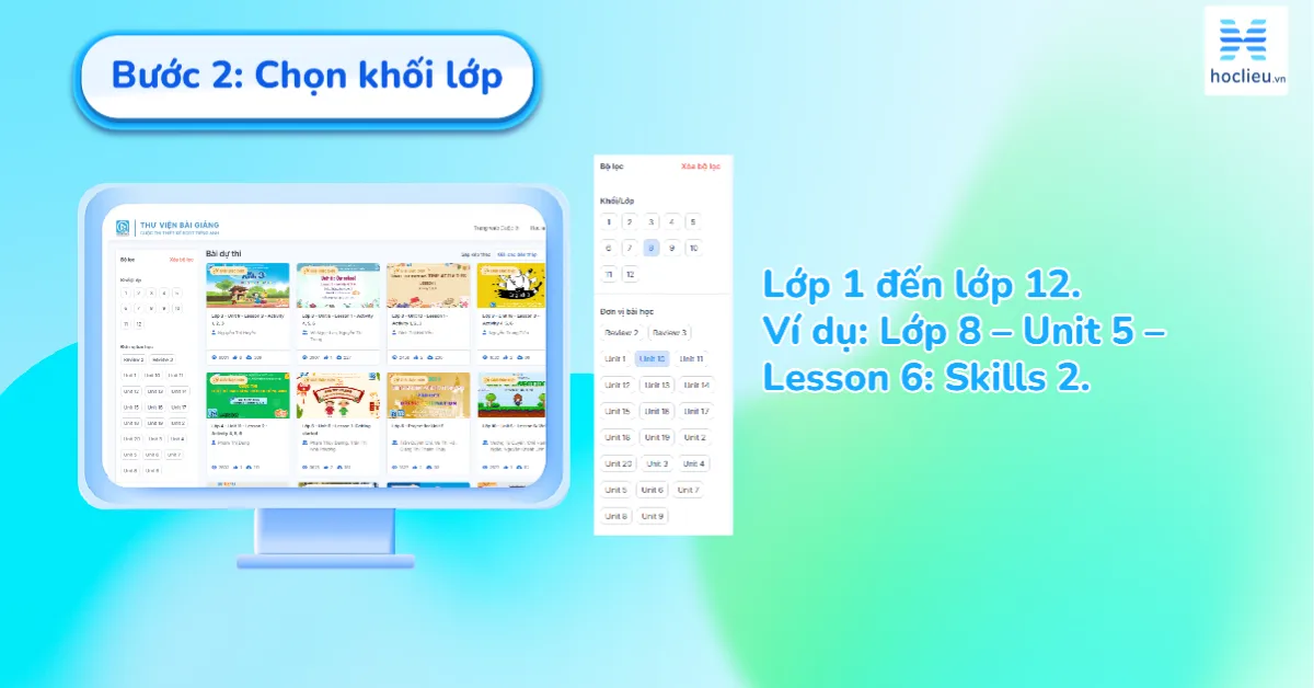 Bước 2 - Chọn khối lớp - thư viện bài giảng