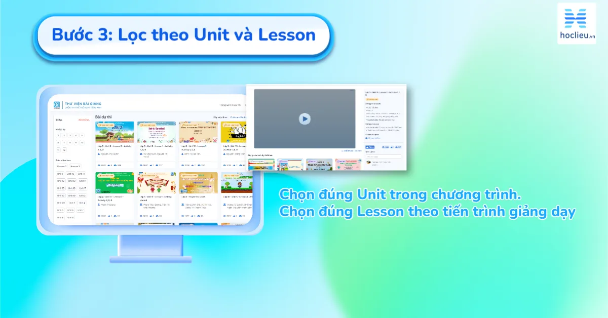Bước 3 - Lọc theo unit và lesson - thư viện bài giảng