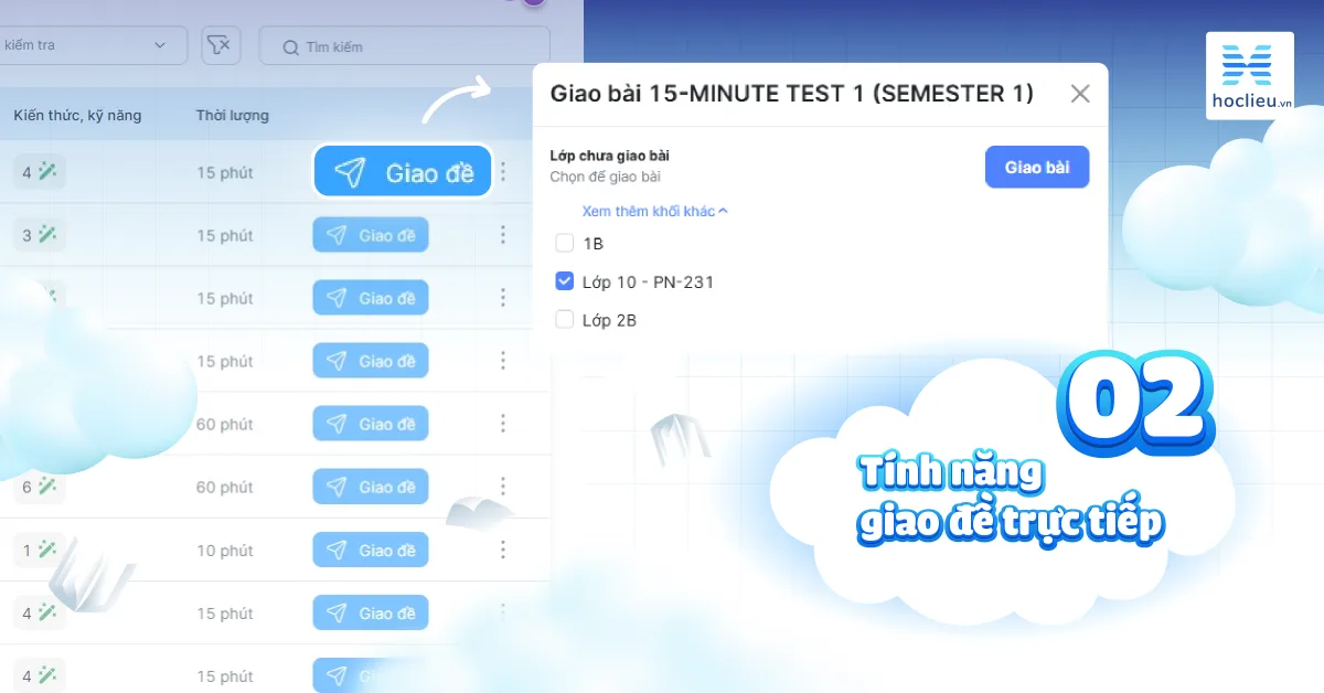 Tính năng giao đề trực tiếp - ngân hàng đề thi tiếng anh